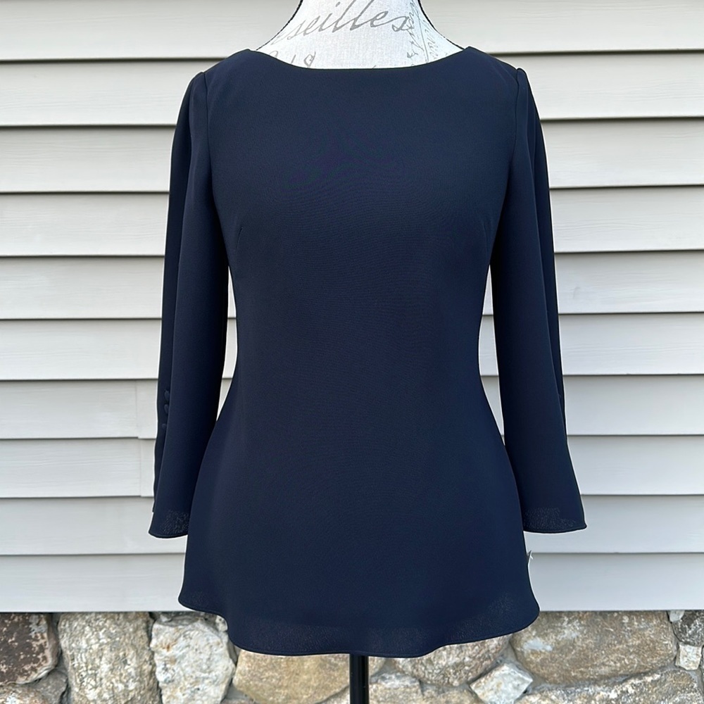 Talbots Midnight Navy Split Hem & Sleeve Top
